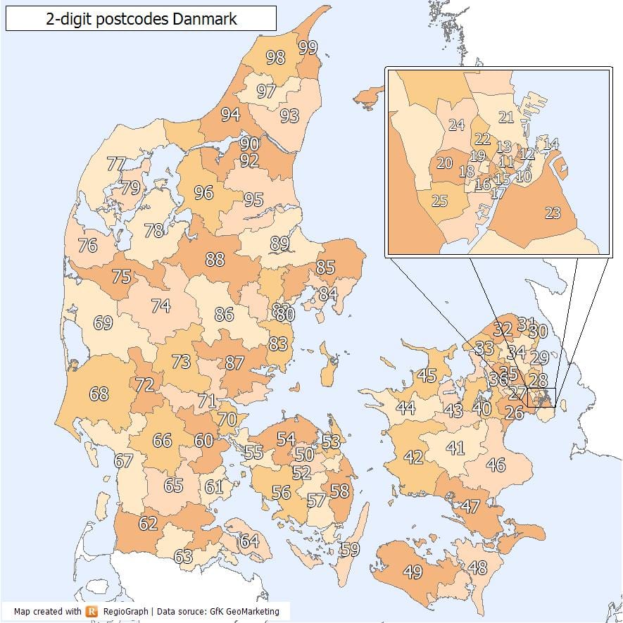 danimarka zip code mapa