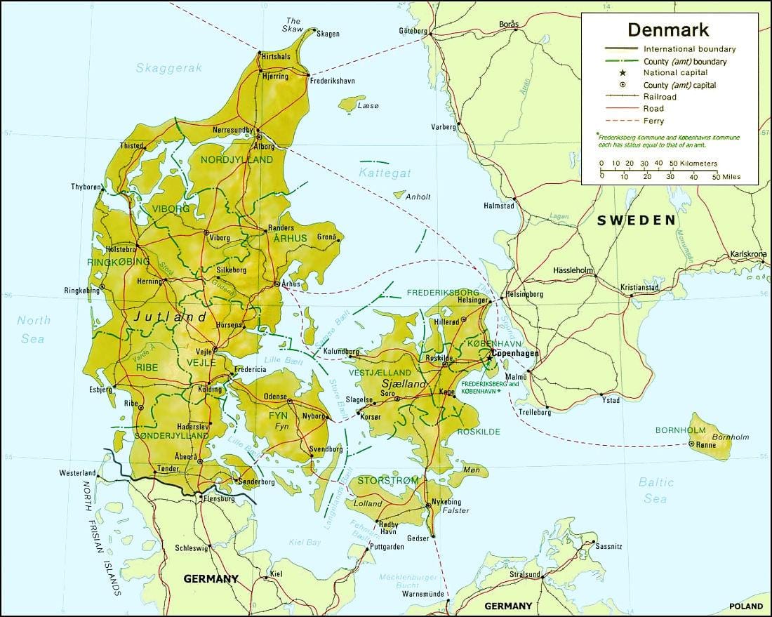 Mapa danimarkako geografia 