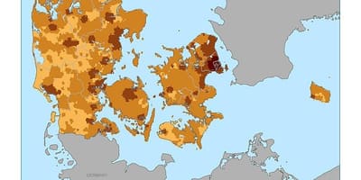 Danimarka, populazio-dentsitate mapa