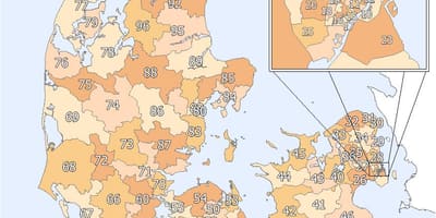 Danimarka zip code mapa